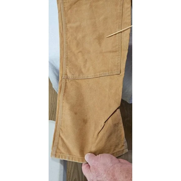 Carhartt Mens Duck Bib Overalls Double Knee Work Pants Brown R01 BRN 30 Inseam - Picture 5 of 9